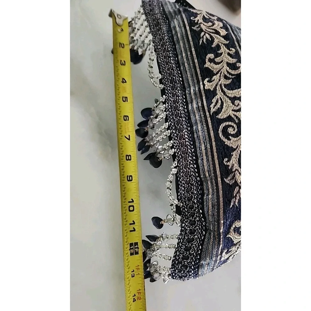 Bridgerton Middlebury Boudoir Pillow Embroidered Indigo Navy Blue Beaded READ